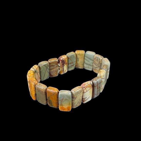 NWT Chunky Jasper Stone Elastic Stretch Bracelet Handmade by Native Sky - Picture 2 of 6
